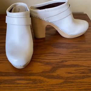 Jeffrey Campbell High Clogs, Brass Nailhead Trim White.